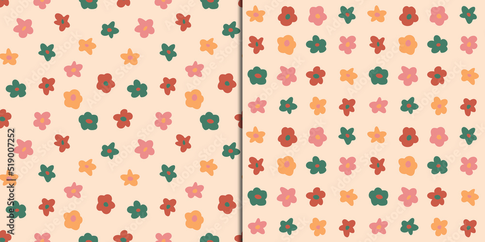 floral pattern 2 in 1 regular grid and random. pastel colors, simple shapes, vyntage style floral pattern 2 in 1 regular grid and random. pastel colors, simple shapes, vyntage style