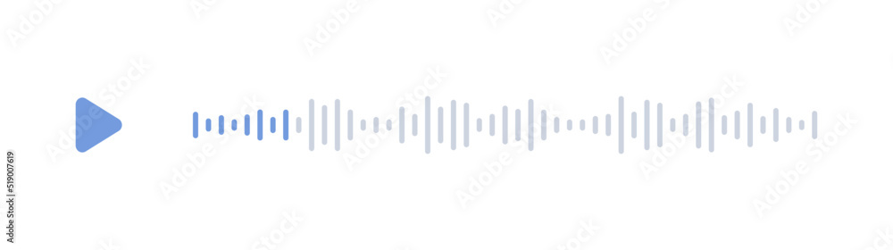 Mobile messenger app speech interface. Audio chat soundwave line with play button. Record music player. Equalizer icon with spectrum noise. Shape of mobile talk track. Vector illustration. Mobile messenger app speech interface. Audio chat soundwave line with play button. Record music player. Equalizer icon with spectrum noise. Shape of mobile talk track. Vector illustration.