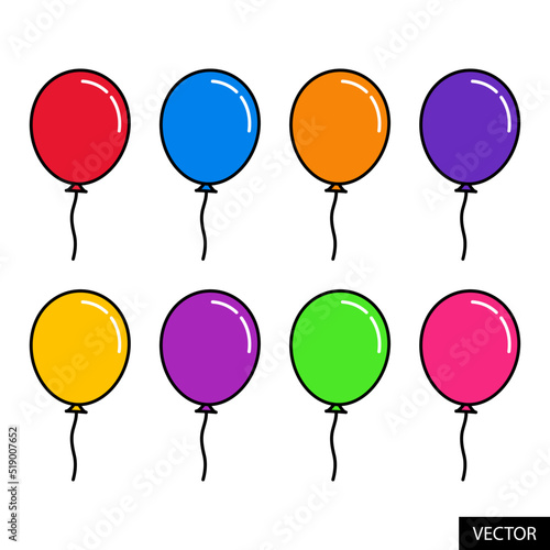 Set of 8 colorful Balloons clipart vector illustration. Colorful balloons vector pack for birthdays, weddings, holidays.	