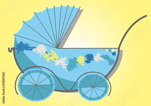 baby carriage stroller blue color vector