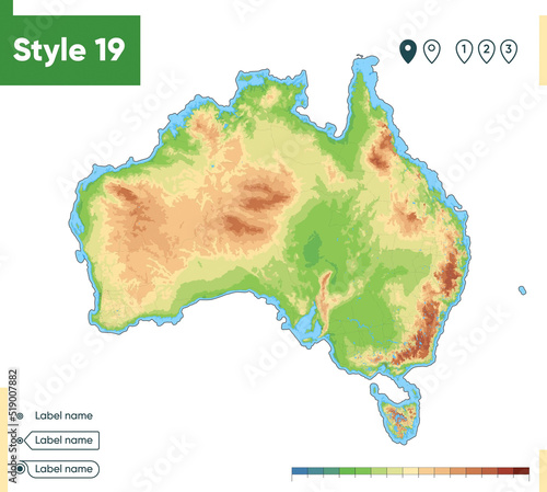Australia - high detailed physical map. Vector map. Dem map.