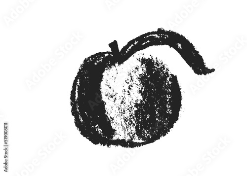 Peach symbol isolated. Black hand drawn nectarine sketch drawing. Stencil style icon of plum illustration for baby food logo, juice label design, prune sign, fruity packaging. Vector apricot insignia.