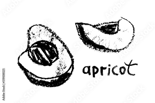Peach symbol isolated. Black hand drawn nectarine sketch drawing. Stencil style icon of plum illustration for baby food logo, juice label design, prune sign, fruity packaging. Vector apricot insignia.