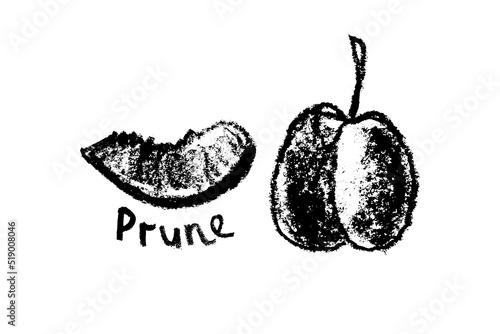 Peach symbol isolated. Black hand drawn nectarine sketch drawing. Stencil style icon of plum illustration for baby food logo, juice label design, prune sign, fruity packaging. Vector apricot insignia.