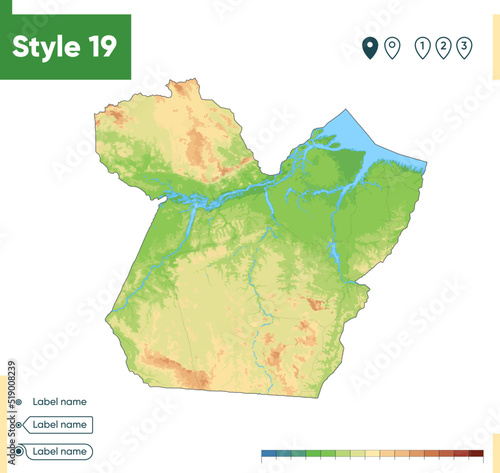 Para, Brazil - high detailed physical map. Vector map. Dem map.