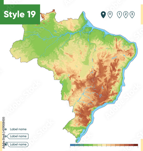 Brazil - high detailed physical map. Vector map. Dem map.