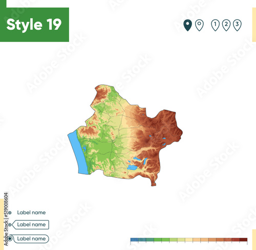 Araucania, Chile - high detailed physical map. Vector map. Dem map.