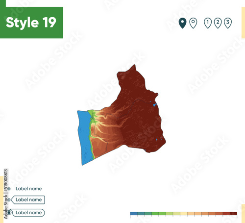 Arica Y Parinacota, Chile - high detailed physical map. Vector map. Dem map.