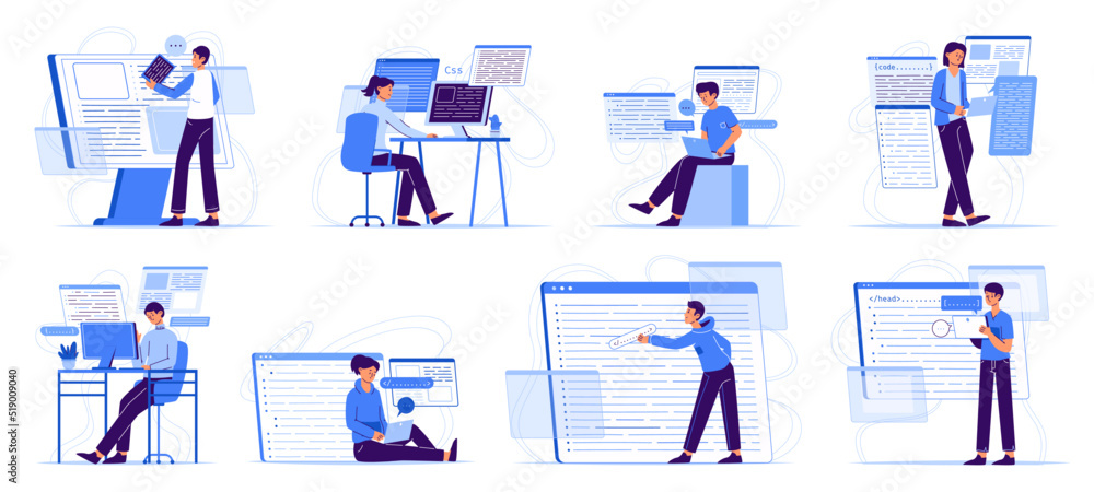 Software developers, programmers and IT engineers characters. Coding ...