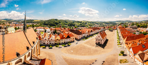 Row of Houses on the town hall square in Bardejov, Slovakia.  UNESCO old city. Ancient medieval historical square Bardejov