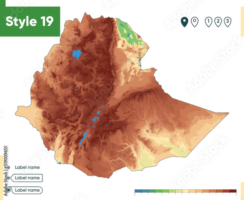 Ethiopia - high detailed physical map. Vector map. Dem map.