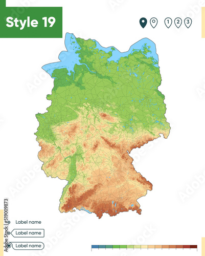 Germany - high detailed physical map. Vector map. Dem map.