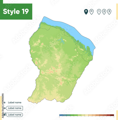 Guyane - high detailed physical map. Vector map. Dem map. photo