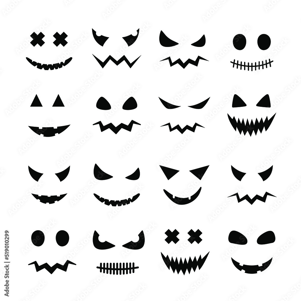 Big vector collection halloween pumpkin faces isolated on white background. Halloween decoration design. Vector illustration Big vector collection halloween pumpkin faces isolated on white background. Halloween decoration design. Vector illustration