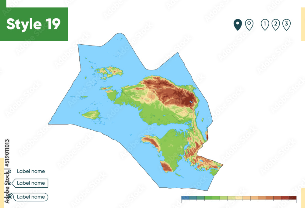 Naklejka premium West Papua, Indonesia - high detailed physical map. Vector map. Dem map.