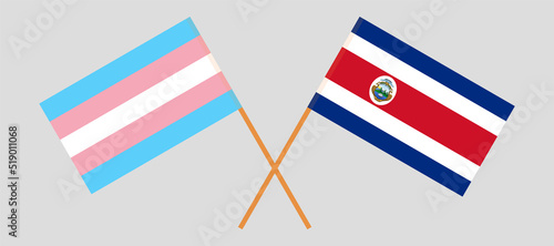 Crossed flags of Transgender Pride and Costa Rica. Official colors. Correct proportion