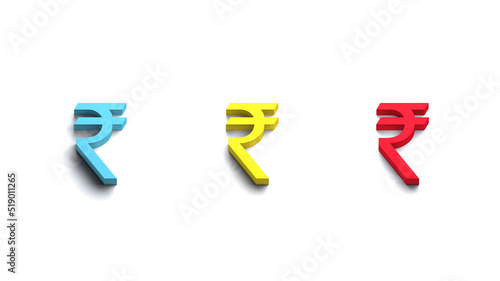 Three Rupee blue, yellow, red colors web symbol. 3D icon back to school theme banner