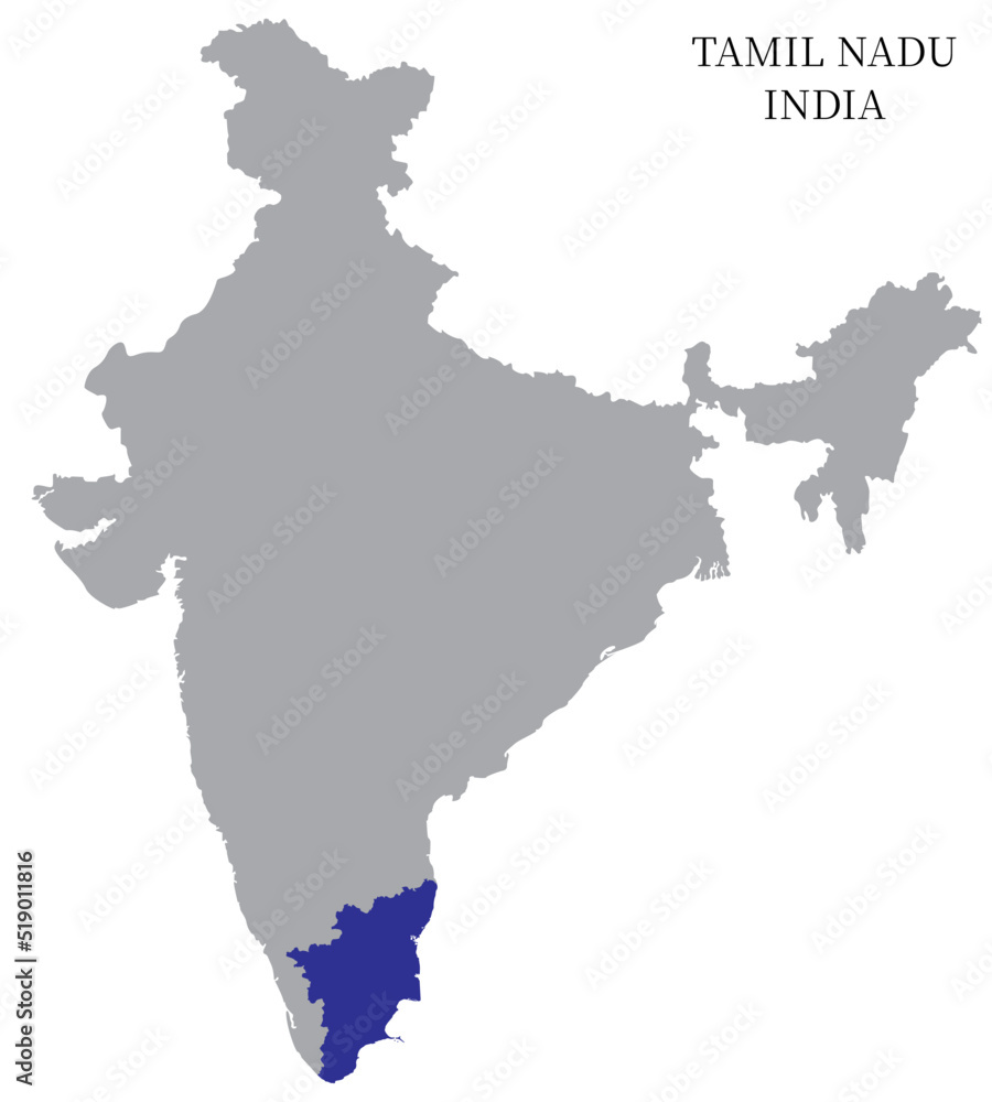 Tamil Nadu Highlighted in India Map vector illustration (Map not to Scale)	