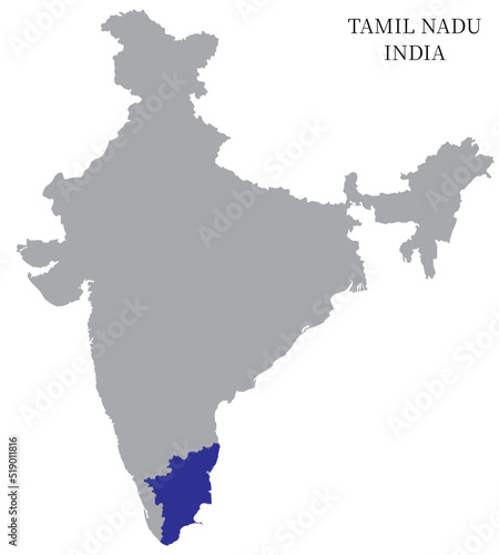 Fotografija Tamil Nadu Highlighted in India Map vector illustration (Map not to Scale)