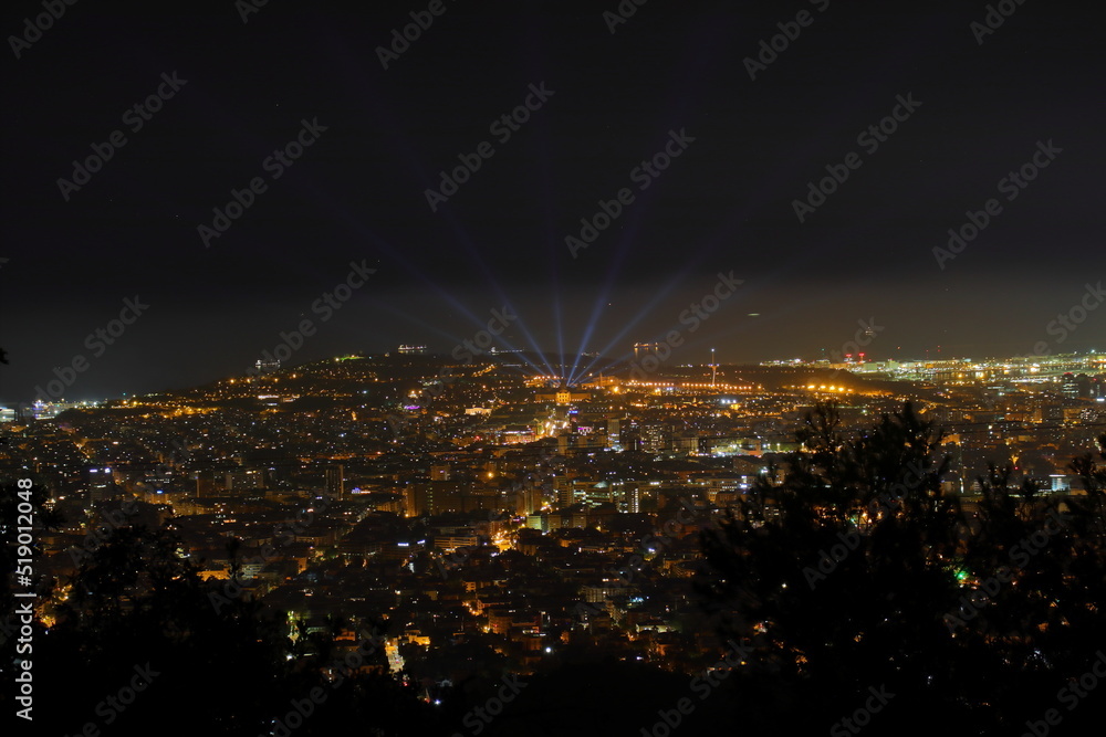 Night aerial,panorama view of the cityscape of Barcelona in spain