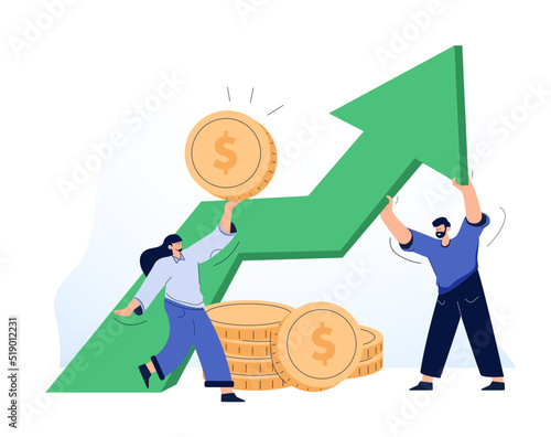 Finance growth illustration set. Characters analyzing investments, celebrating financial success and money growth. Money