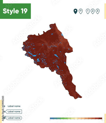 Bayan Olgii, Mongolia - high detailed physical map. Vector map. Dem map.