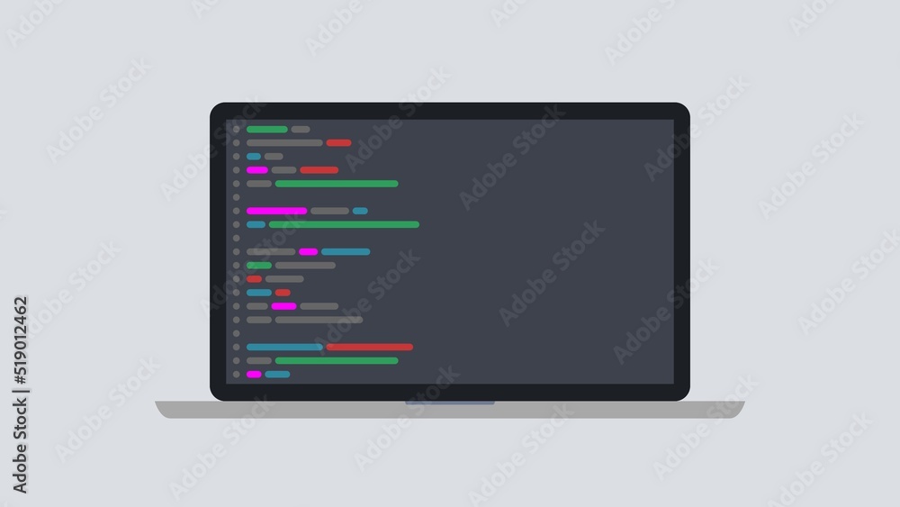 Programming and coding concept. Code on the screen laptop. Flat illustration.