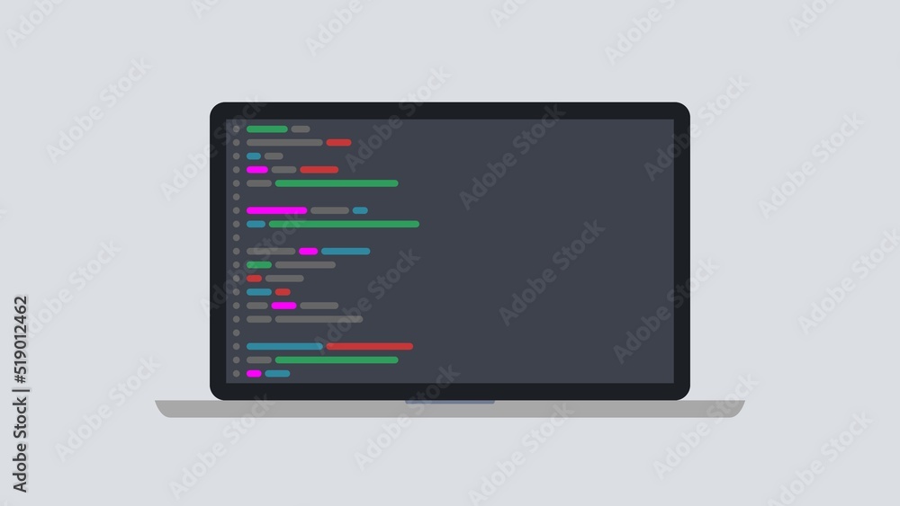 Programming and coding concept. Code on the screen laptop. Flat illustration. Programming and coding concept. Code on the screen laptop. Flat illustration.