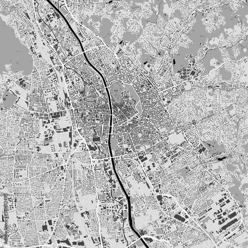 Urban city map of Graz. Vector poster. Black grayscale black and white road map.