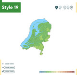 Netherlands - high detailed physical map. Vector map. Dem map.