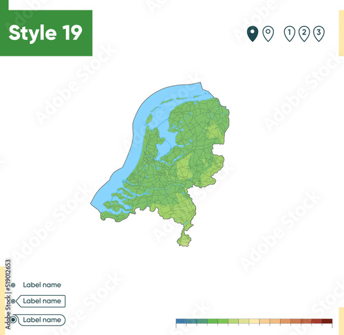 Netherlands - high detailed physical map. Vector map. Dem map.