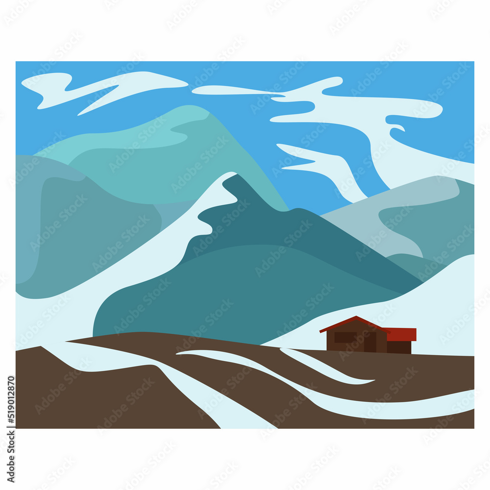 A house in the mountains. Hunting lodge. Vector flat illustration of nature. A house in the mountains. Hunting lodge. Vector flat illustration of nature.