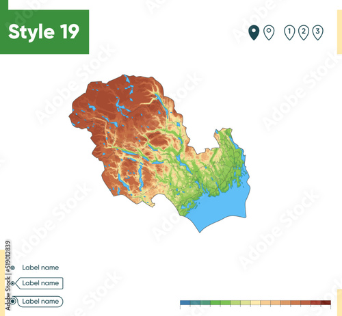 Vestfold Og Telemark, Norway - high detailed physical map. Vector map. Dem map.