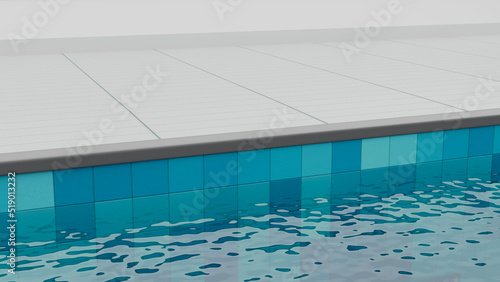 Swimming pool with wall and floor tile turquoise color and water. 3d rendering illustration.