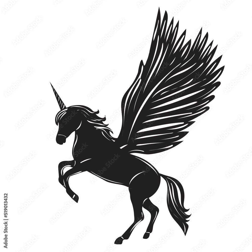 Fototapeta premium silhouette of a winged unicorn on a white background isolated, vector