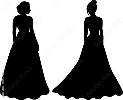 bride silhouette on white background isolated, vector