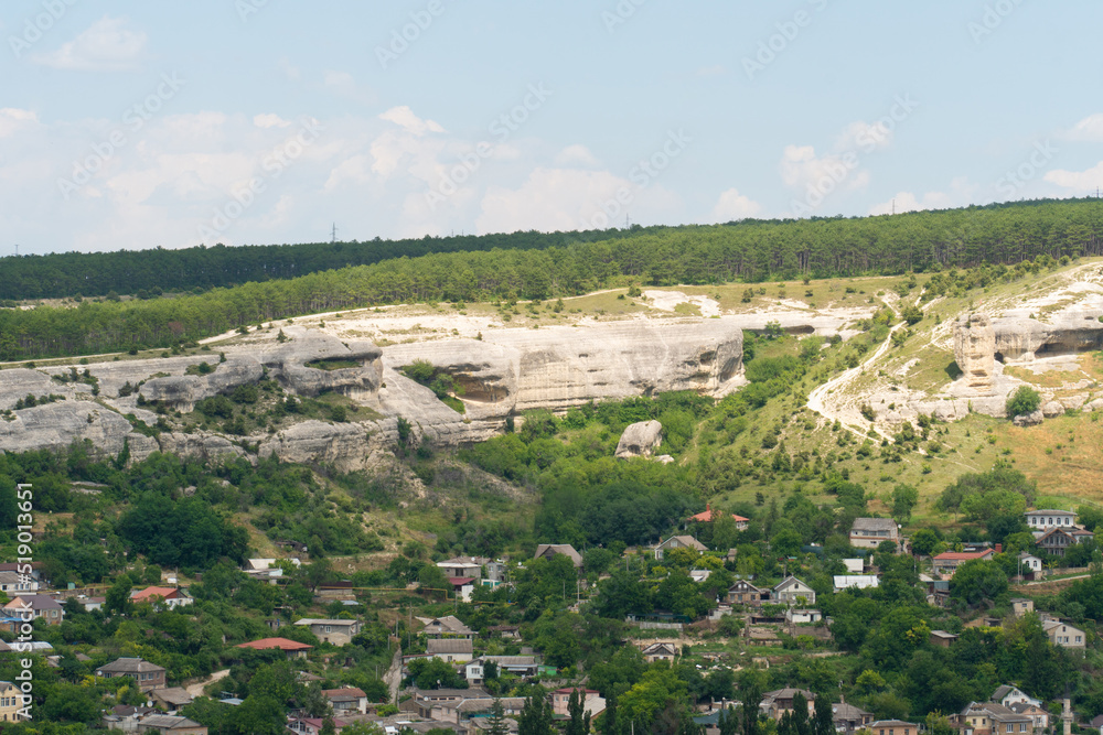 Bakhchisaray monastery assumption town cave crimea old tourism culture building, from landscape monument for temple for crimean mosque, khan canyon. Mountain christ high,