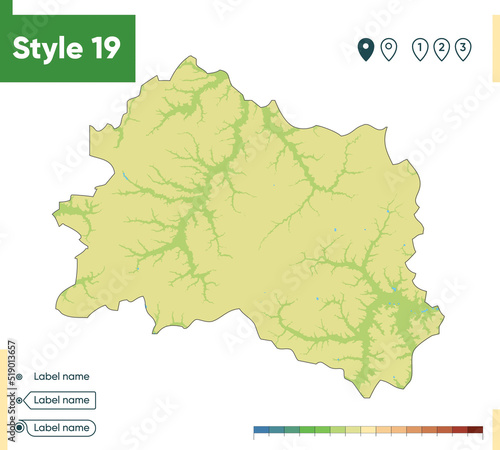 Orel Region, Russia - high detailed physical map. Vector map. Dem map.