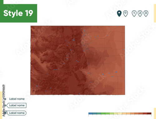 Colorado, USA - high detailed physical map. Vector map. Dem map.