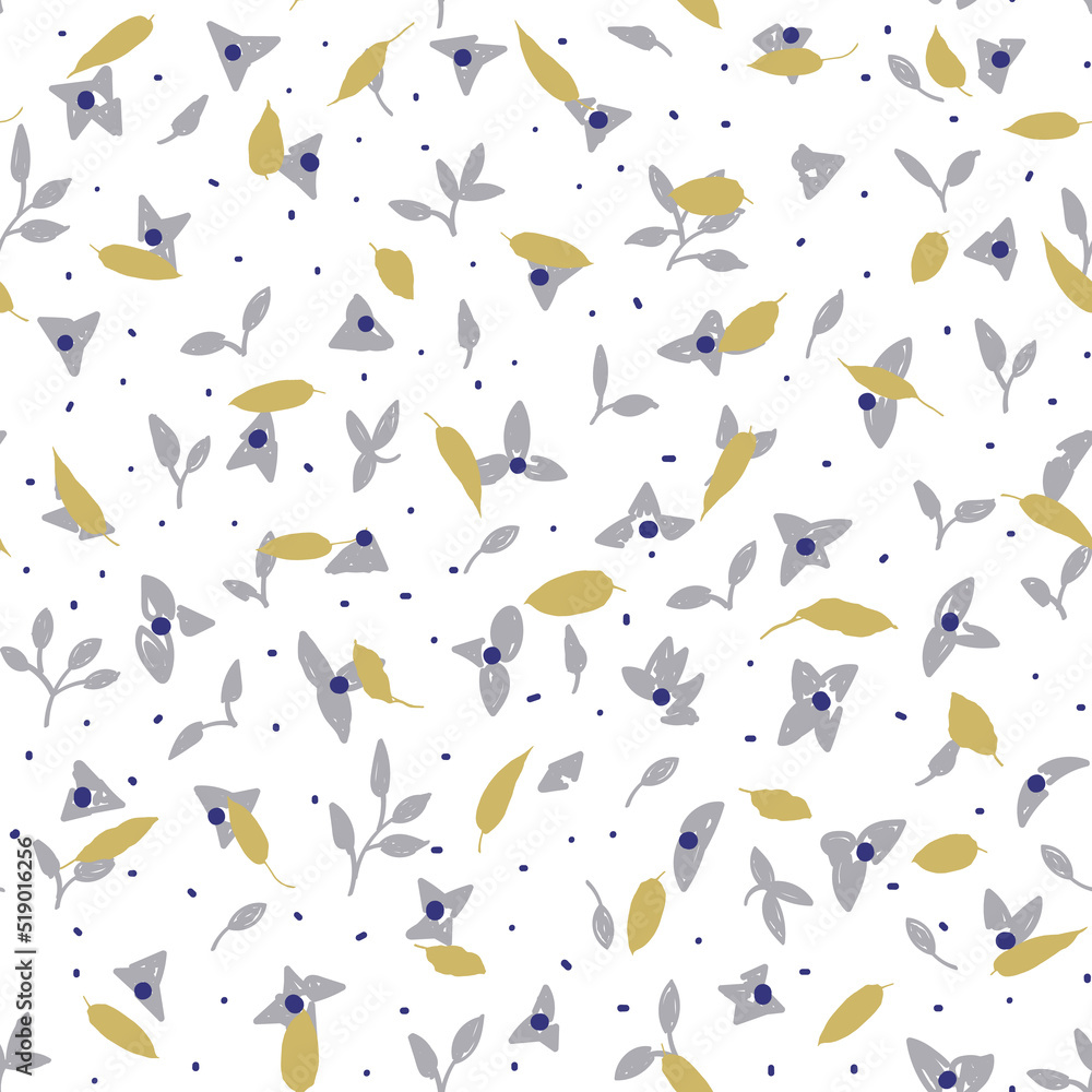 Seamless pattern with leaves. Beautiful background with hand-drawn plants. Eco nature vector print. Seamless pattern with leaves. Beautiful background with hand-drawn plants. Eco nature vector print.
