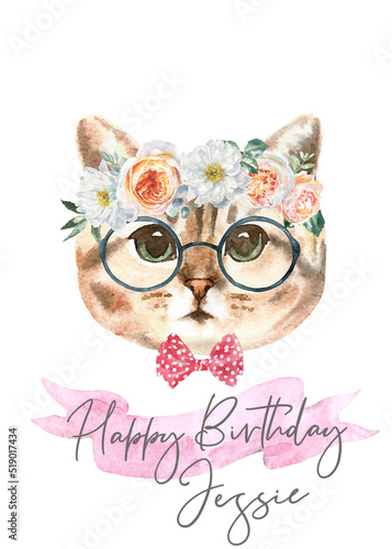 Quadro su tela Watercolor hand-painted cat british shorthair breed illustration