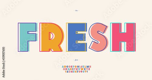 Vector fresh font bold style modern typography for infographics, motion graphics, video, promotion, decoration, logotype, party poster, t shirt, book, animation, banner, game, printing. 10 eps