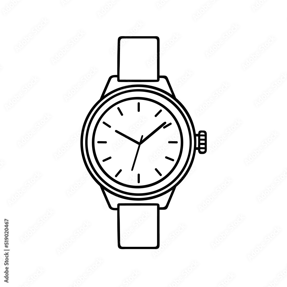 Hand drawn wristwatch doodle. Hand clock in sketch style. Vector illustration isolated on white background. Hand drawn wristwatch doodle. Hand clock in sketch style. Vector illustration isolated on white background.