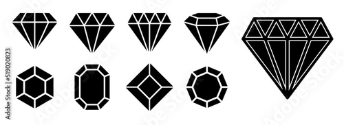 set of diamond outline icon or diamond gems crystal symbols or jewelry gemstone isolated. eps vector