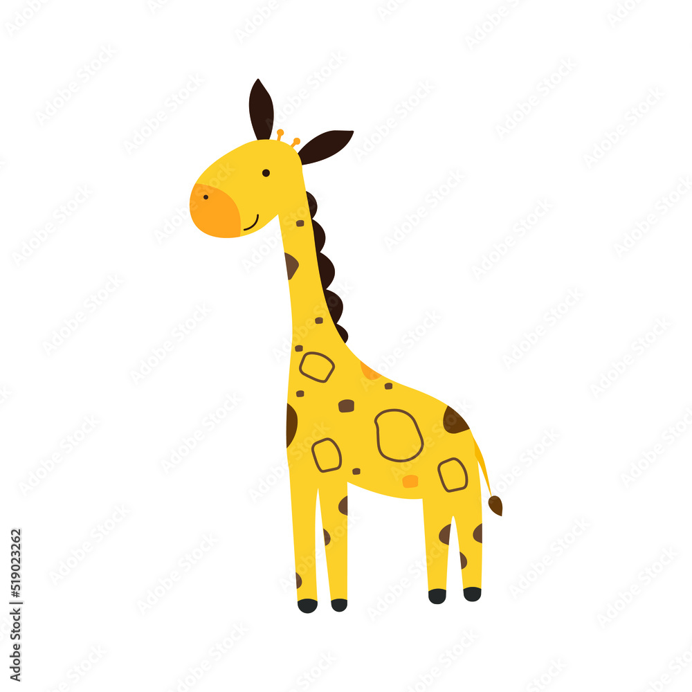 Obraz premium Hand drawn giraffe isolated on white background. Funny giraffe cartoon design. Vector illustration isolated