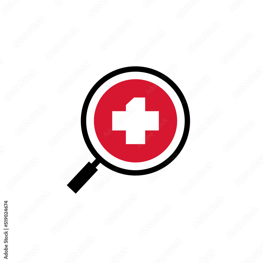 Fototapeta premium Hospital search linear icon. Thick line illustration. Magnifying glass with medical cross.