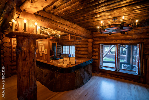 Fototapeta Bell Service Desk Historic Old Faithful Inn in Yellowstone, Wyoming