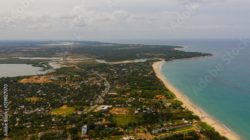 City beach and hotels on the shore of the resort town of Trincomalee.