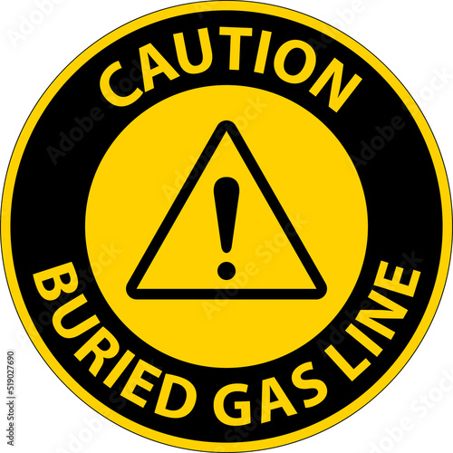 Caution Sign buried gas line On White Background