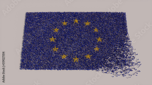 Aerial view of a Crowd of People, congregating to form the Flag of Europe. European Banner on White Background. photo